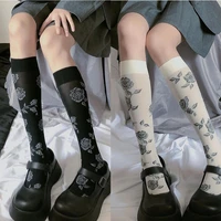 womens socks kawaii rose socks womens calf socks japanese black and white velvet jacquard stockings