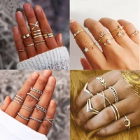 new vintage gold crystal inlaid rings bohemian moon star ring for women midi finger ring set wedding fashion ring jewelry gifts