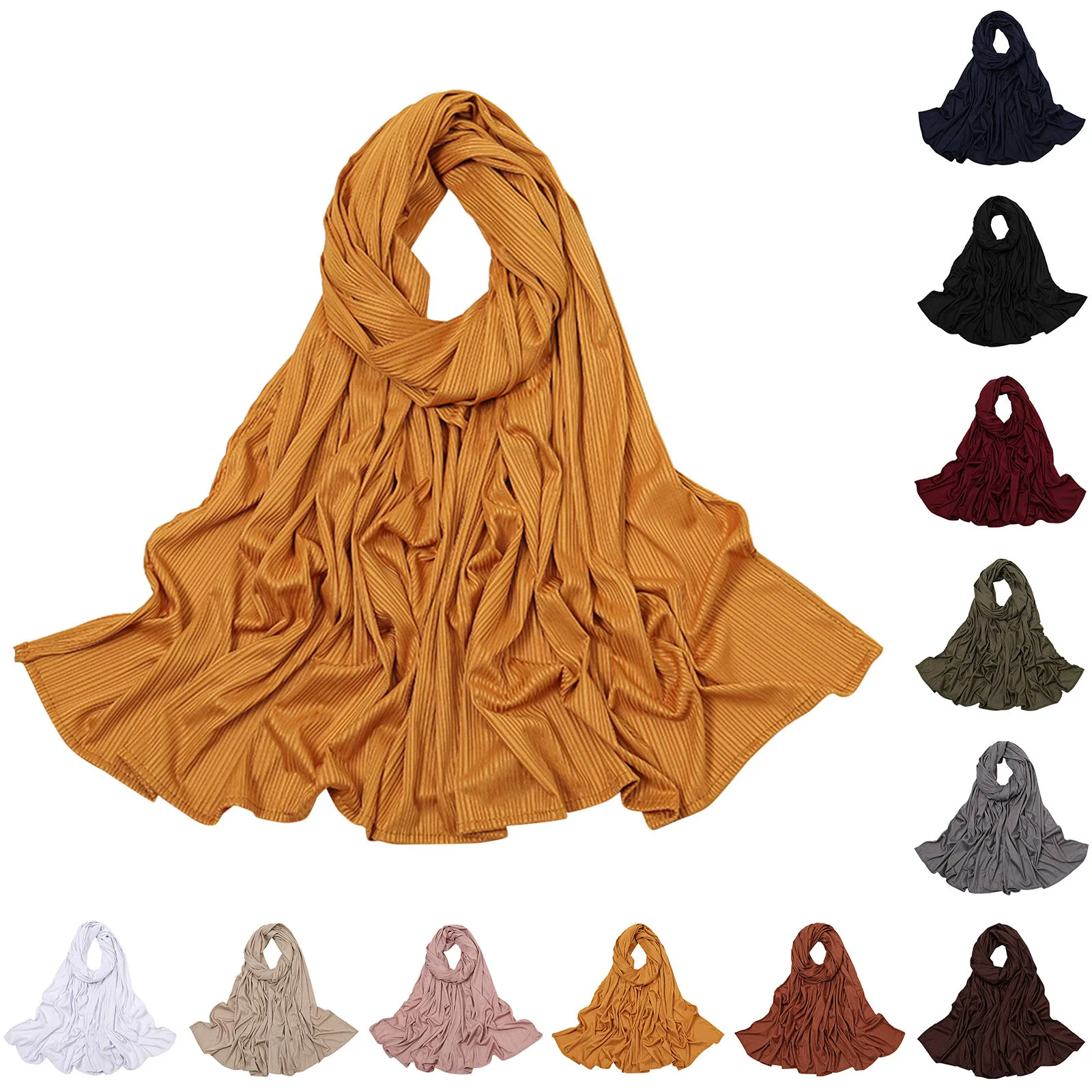 

Женский Повседневный модный простой однотонный разноцветный трикотажный в рубчик мусульманский хиджаб унисекс резинки для волос