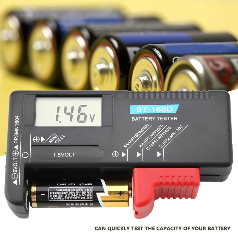 

Universal BT-168D Digital Battery Tester Volt Checker for AA AAA 9V Button Multiple Size Battery Tester Voltage Meter Tools