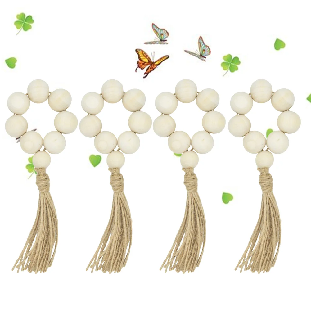 

4PCS Napkin Buckles Bead Napkin Holder Rustic Napkin Rings Thanksgiving Napkin Rings Bead Tassel Napkin Holder