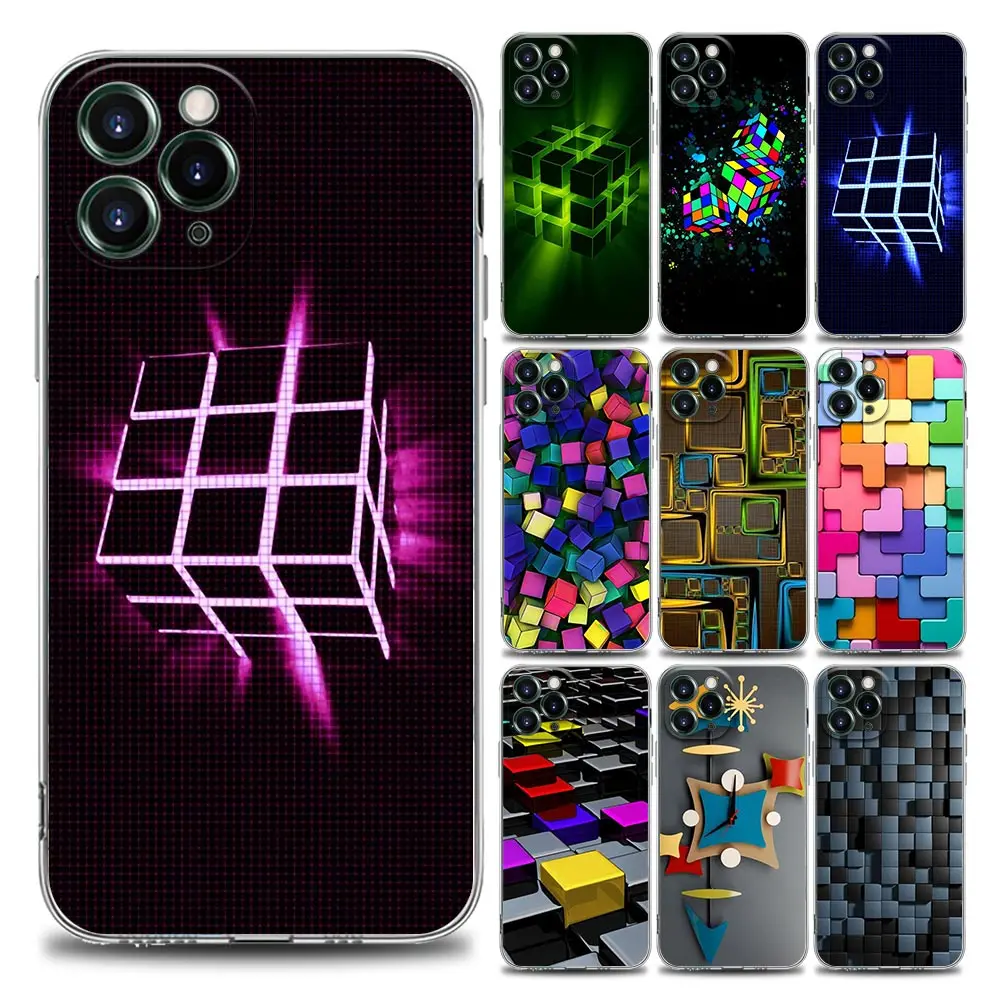 

Rubik's Cube Hexagonal Clear iPhone Case for 11 12 13 Pro Max 7 8 SE XR XS Max 5 5s 6 6s Plus Soft Silicon Cover