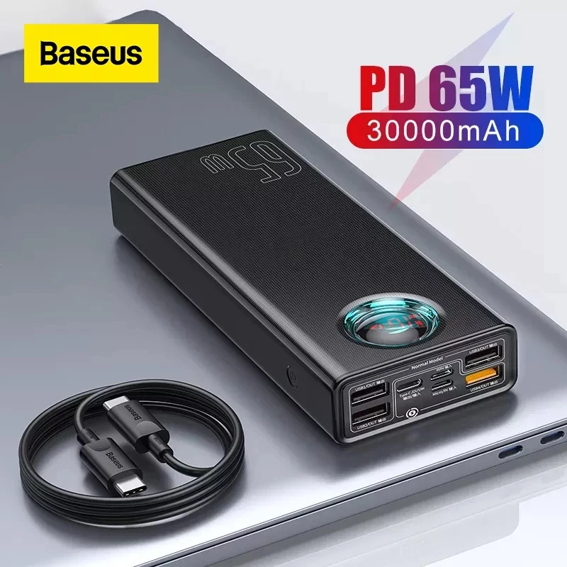 

Внешний аккумулятор Baseus, ёмкость 30000мАч, входной порт USB C, поддержка быстрой зарядки PD 3.0 и QC 3.0, подойдёт для iPhone, Samsung и Xiaomi