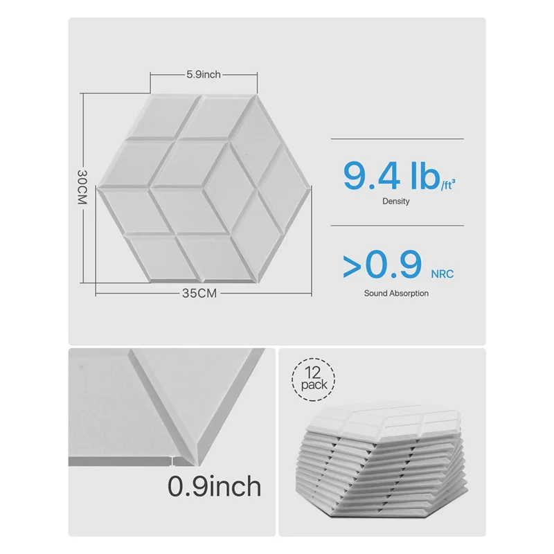 12 самоклеящихся акустических звукоизоляционных пенопластовых панелей размером