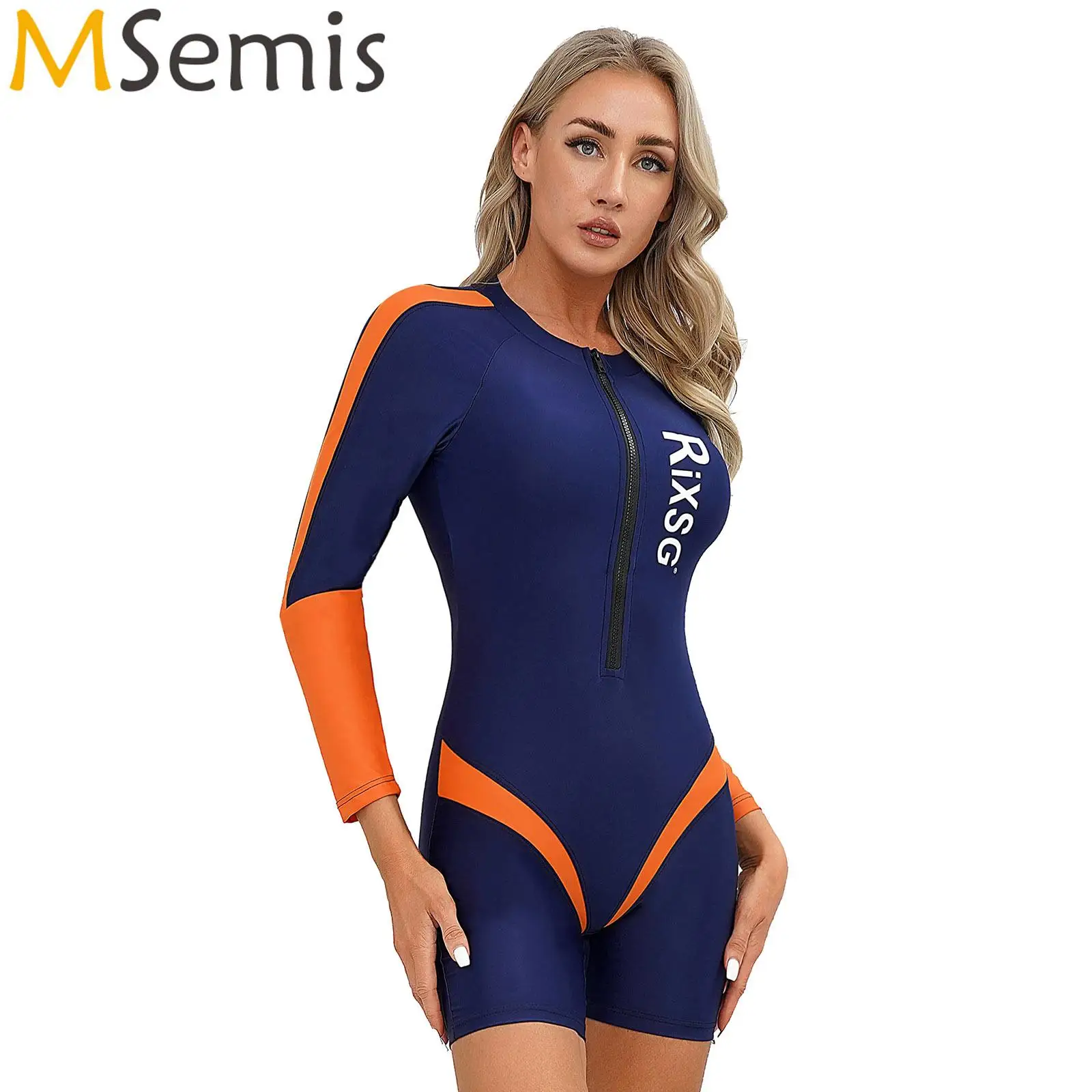

Long Sleeve Front Zipper Chest Pads Swimming Jumpsuit Swimsuit for Womens One-piece Swimsuit Bathing Bodysuit Beach Swimwear