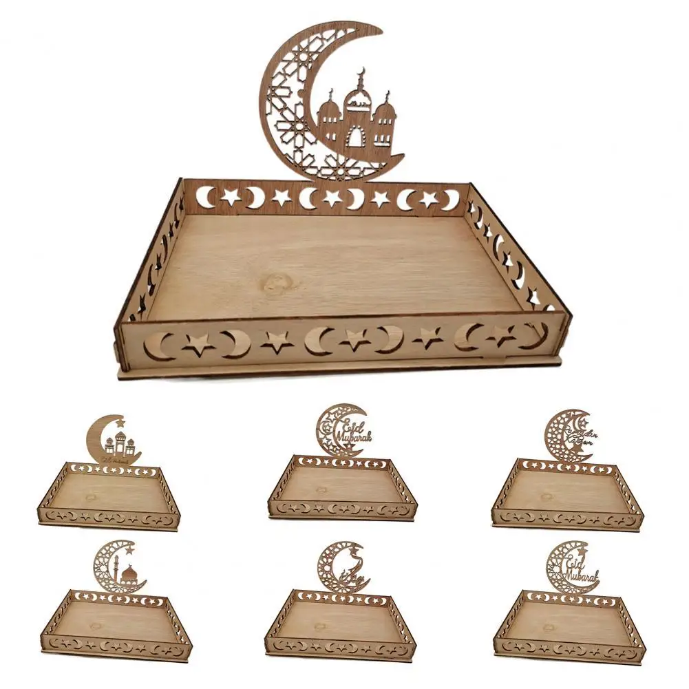 

Islamic Muslim Party Decor Eid' Mubarak Moon Star Wooden Ramadan. Kareem Gifts Food Tray Middle East Festival Jewelry Dish