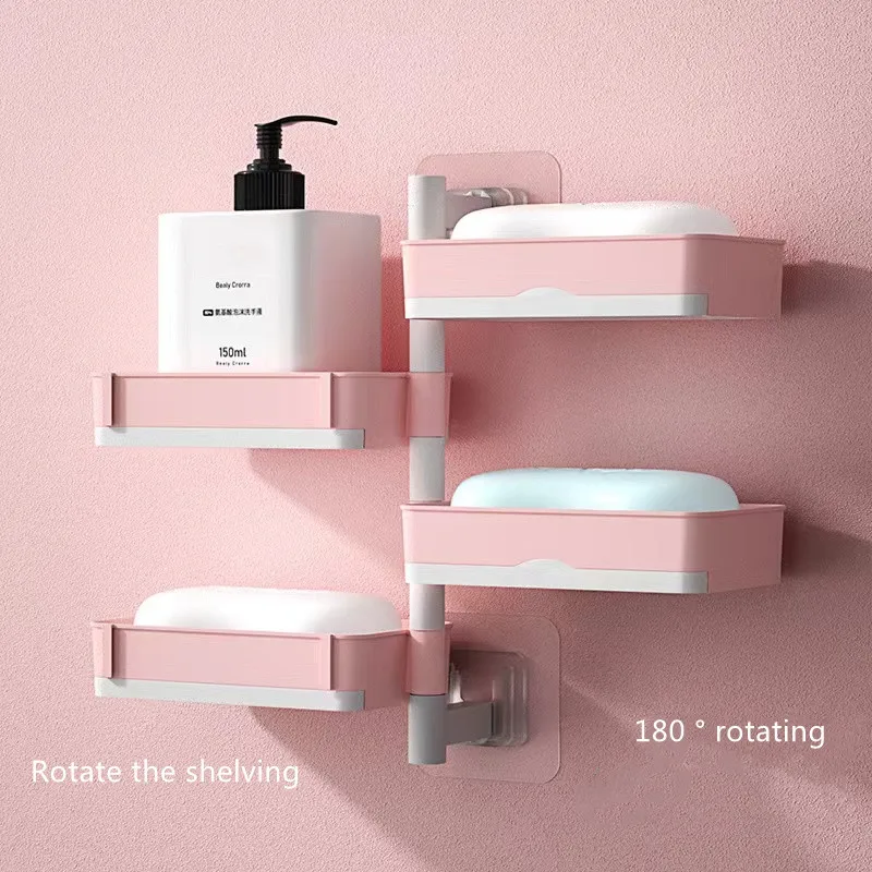 

Bathroom Wall-mounted Soap Dish 180 Degrees Rotate 4 Layer Soap Draining Rack Bathroom Soap Holder Bathroom Toiletries Shelf