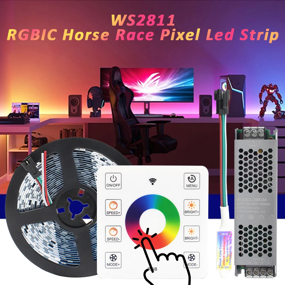 Ws2811 Rgb Ic Running Water Flowing Strip Light Smd5050 24V Lampada A Nastro Colorato Rf Touch Telecomando Horse Race Lighting Decor