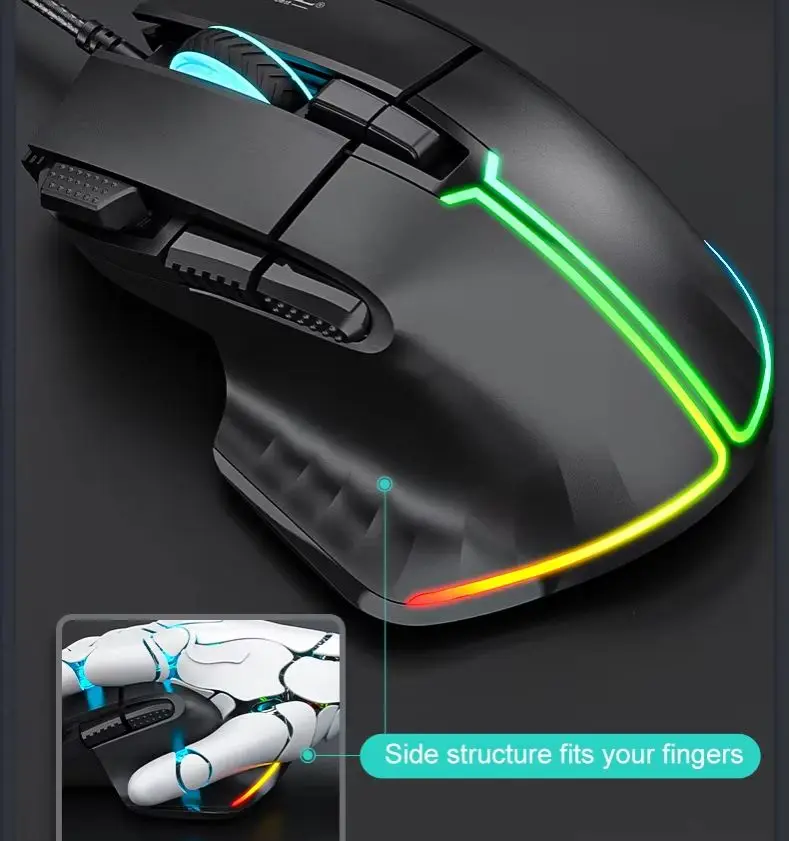 Фото Игровая проводная мышь IMICE T50 с разрешением 12800 DPI, программируемой RGB-подсветкой, эргономичным дизайном, оптическая, для ПК и ноутбуков. №5