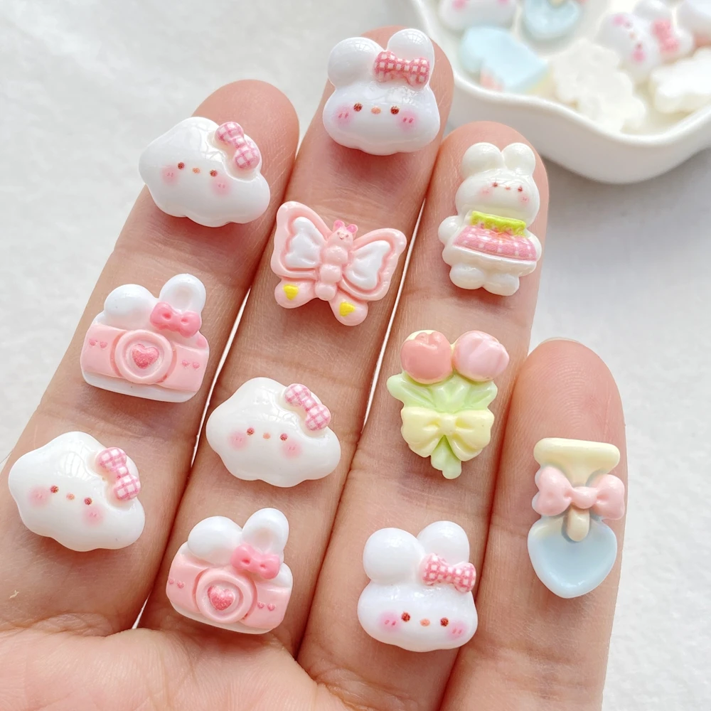 Фото 20 шт. новые милые мини-облака из смолы, кролики, бабочки, орнамент с плоской спинкой, изготовление ювелирных изделий, маникюр, аксессуары для волос №1