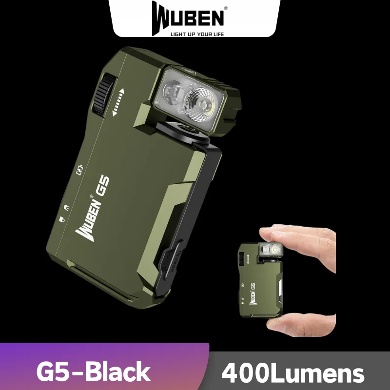 

WUBEN G5 EDC Фонарик 400 люмен RGB и белый Тип-C Перезаряжаемый карманный блестящий брелок Свет Встроенный аккумулятор Зеленый
