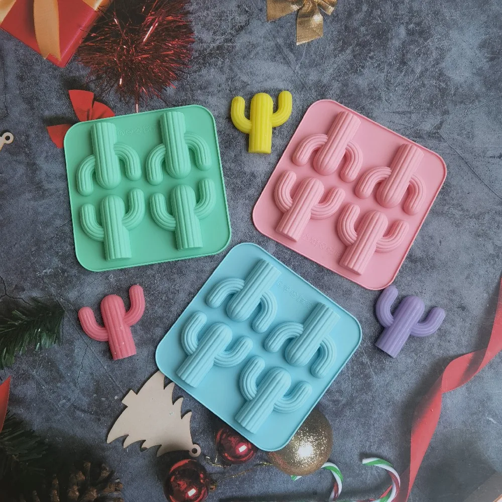 

4-Cavity Cactus Ice Cube Tray Cacti Silicone Mold Chocolate Candy Cookie Fondant Jello Gummy Mould Baking Candle Cake Decoration