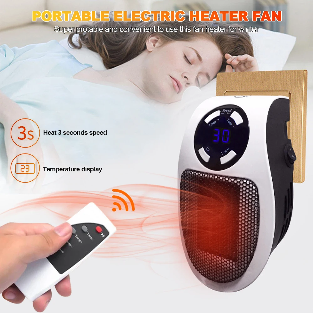 

Portable Electric Heater Plug In Wall Heater Room Powerful Warm Blower Remote Mini Household Radiator Warmer Machine for Winter