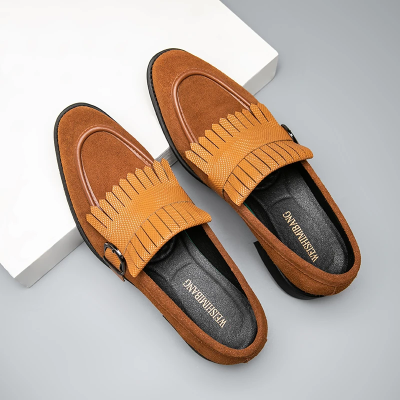 

Loafers Tassel Slip-on Brown Black Men Vintage Shoes Dress Flock Shoes for Men with Free Shipping New Men Shoes