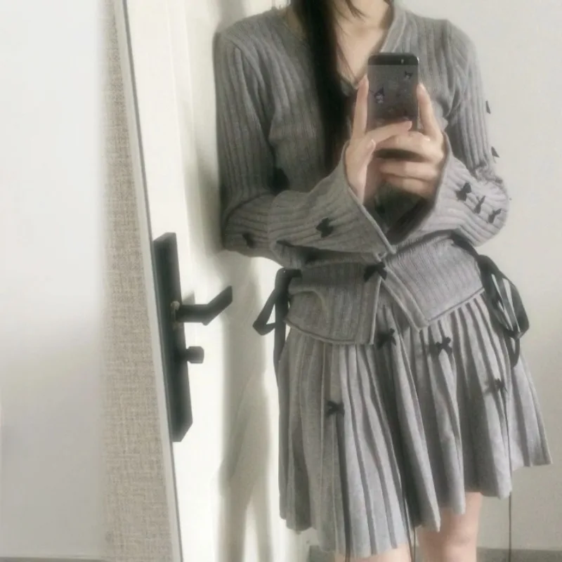 Серые вязаные кардиганы в корейском стиле Deeptown молодежные женские винтажные