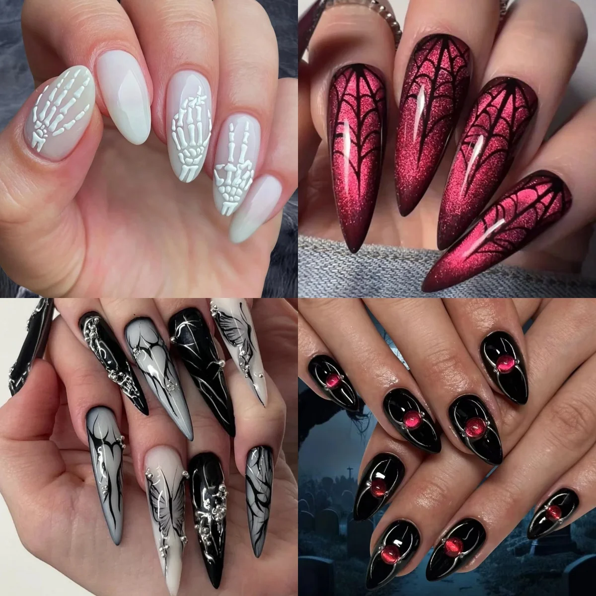 Хэллоуин ужас темный пресс для ногтей красный черный блестящий паук миндаль