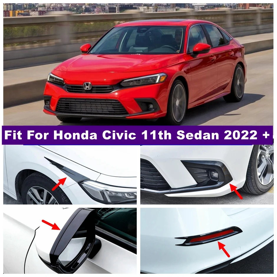 

Black Accessories Front Rear Fog Lights Lamp Rearview Mirror Rain Eyelid Eyebrow Cover Trim For Honda Civic 11th Sedan 2022 2023