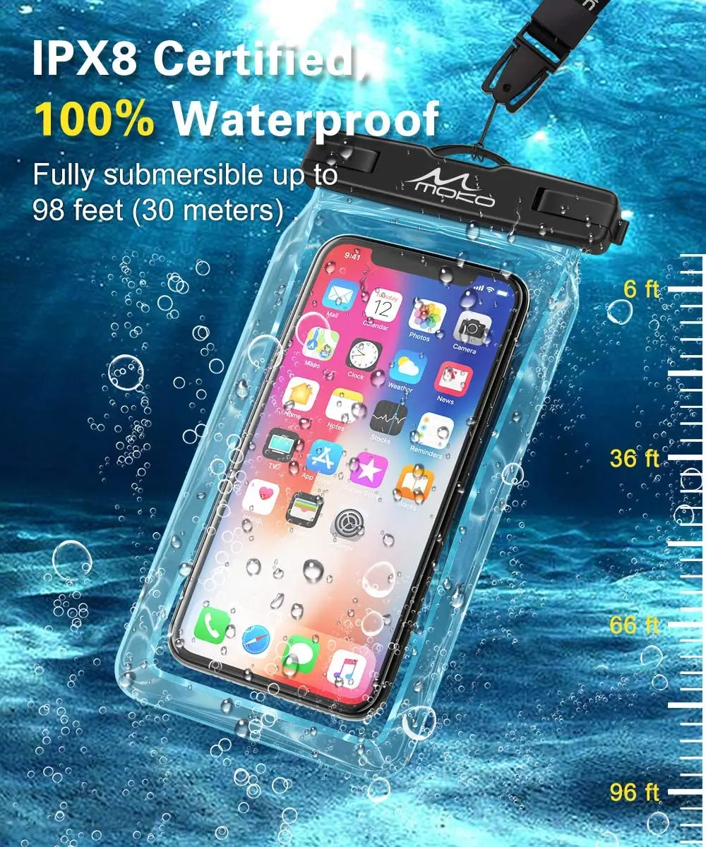 MoKo Floating Waterproof Phone Pouch 2 Pack Floatable Phone Case Dry Bag with Lanyard for iPhone 14 13 12 11 Pro Max X Xr Xs SE