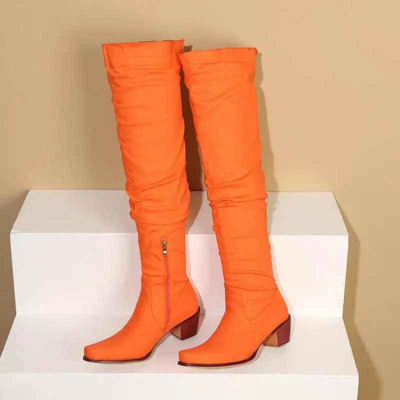 

Pink Over-the-knee Boots Women's 2023 New Block Low Heel Slimming High Stretch Boots Long Large Size 34-43