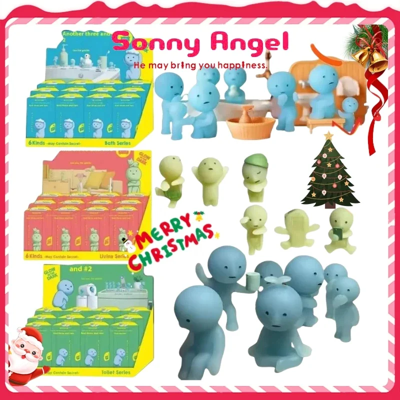 Sonny Angel SMISKI LIVING Series Noctilucent Green Doll Blind Box Toilet Bath Living Party Decor Desktop Model Xmas Gift