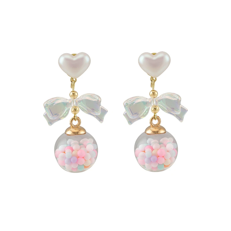 Милые серьги-гвоздики с бантом Sweet Love женские цветные стеклянные шарики макарон