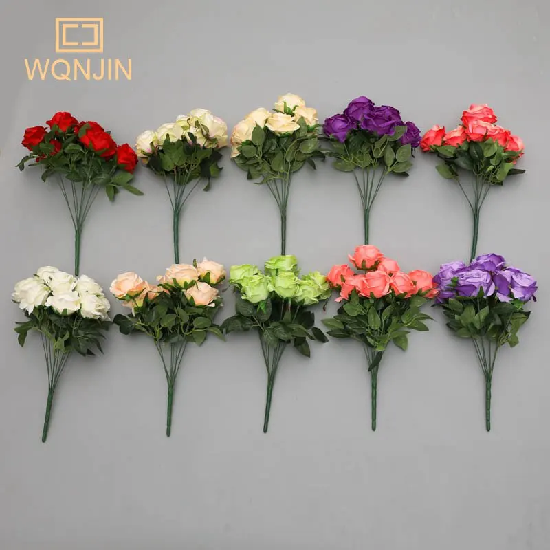 9 цветов букет роз Искусственные белые красные цветы свадебное украшение