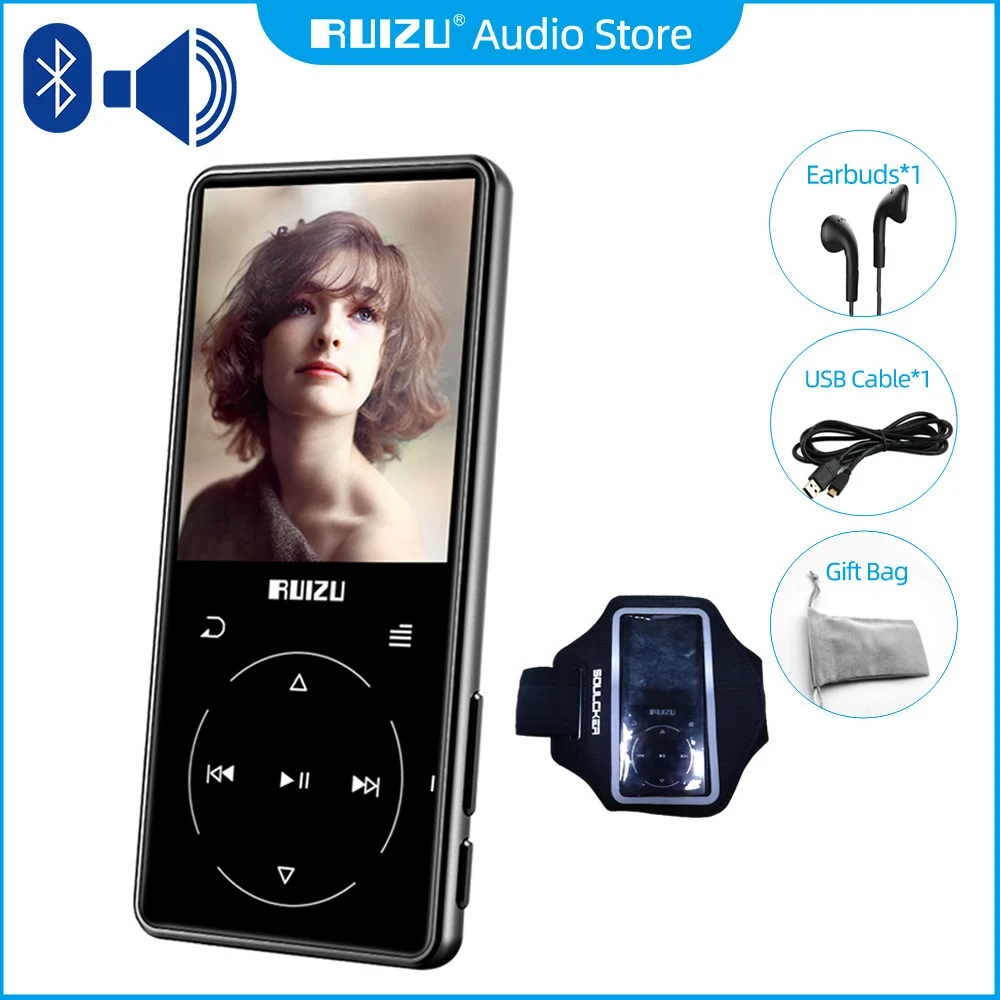 RUIZU D16 Bluetooth MP3 MP4 плеер с динамиком без потерь спортивный музыкальный видеоплеер с нарукавником FM радио Электронная книга Запись TF карта