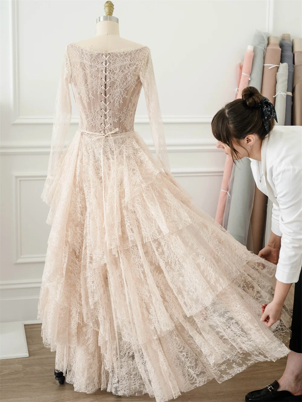Вечернее платье макси Tokyo Lace с длинными рукавами, квадратным вырезом, высоким разрезом, цвета пыльной розы, для выпускного, свадебного торжества, вечеринки, официальных мероприятий (art.: 3920db67ffdf3) - 3920db67ffdf3