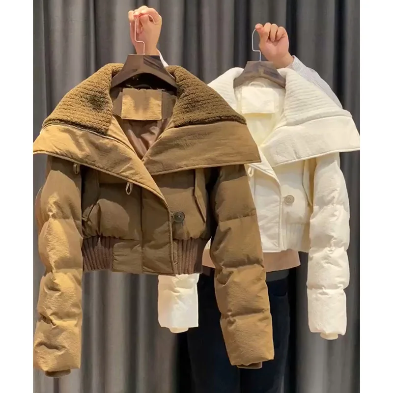 Winter Clothes Women 2022 Autumn and Winter Korean Gentle Woman's Lapel White Duck Down Thermal Cotton-Padded Coat and Jacket