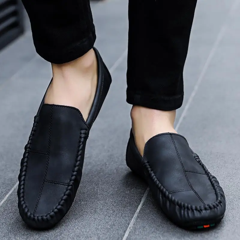 

Leather Shoes Men's New Genuine Leather Business Leisure Slip on British Platform Soft Leather Fashion Shoes Men's Peas Shoes