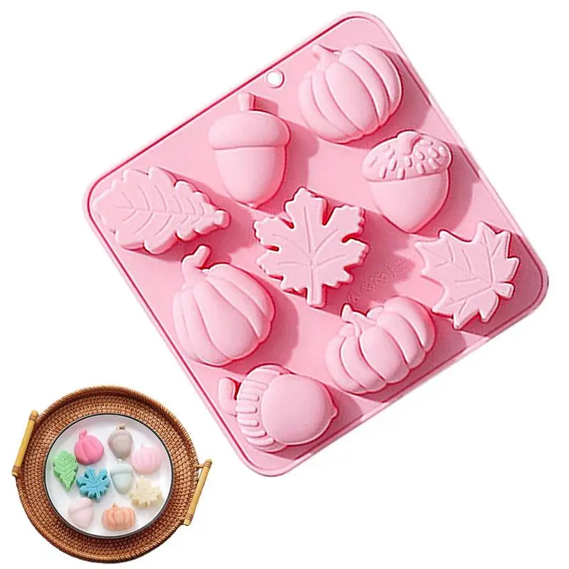 Autumn Silicone Molds For Baking Pumpkin Leaf Oak Fruit Shap 9 Cavity Silicone Molds DIY Sugar Chocolate Candle Molds