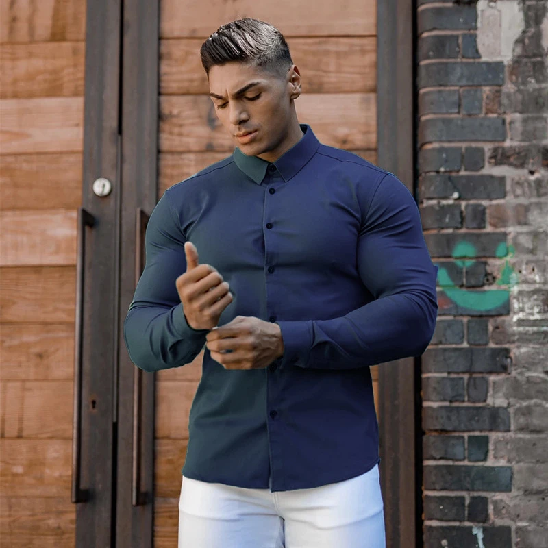 2022 summer new men's business casual solid color shirts without ironing high-quality anti-wrinkle long-sleeved shirts men's top