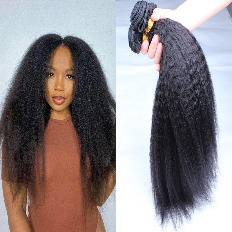 

Kinky Straight Hair Weave Bundles For Black Women Girl Natural Coarse Yaki Straight Brazilian Virgin Human Hair Bundle Extension