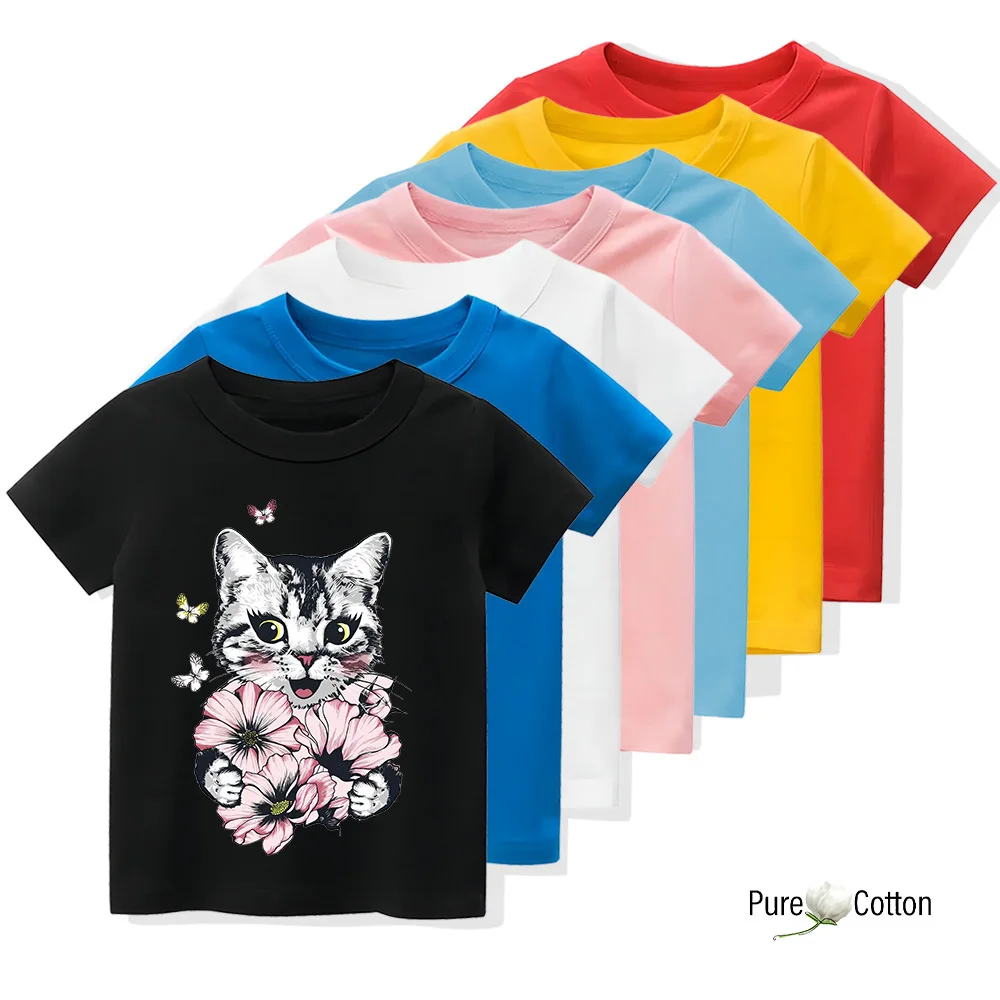 Детская летняя футболка на плечо с принтом непослушной маленькой кошки