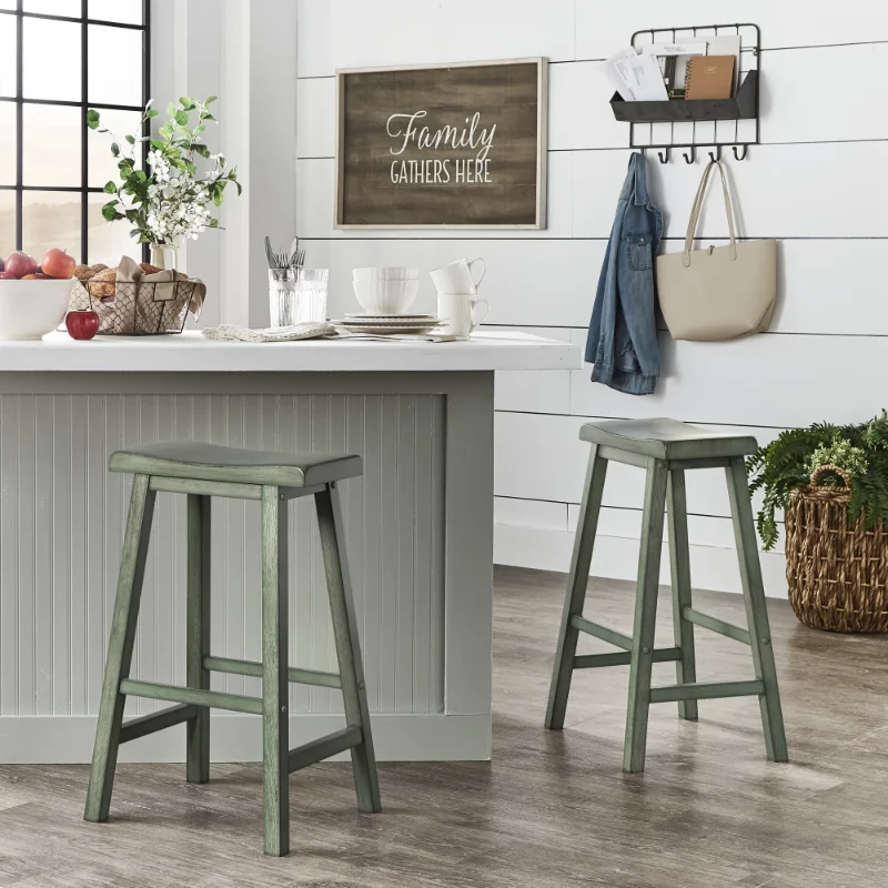 

Weston Home Ashby Saddle Seat Backless Wood Barstools, Set of 2, Antique Sage