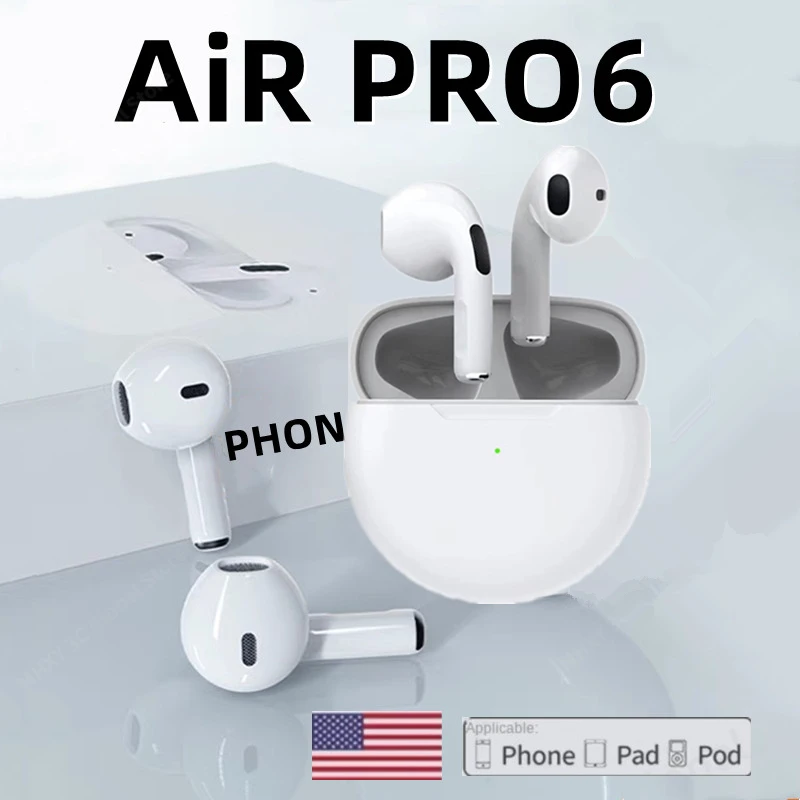 Оригинальные беспроводные наушники Air Pro 6 TWS, мини-наушники, наушники-вкладыши, гарнитура Earpod для Android,iPhone,наушники