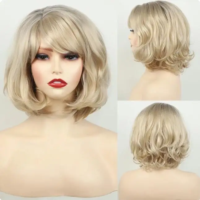 Короткий синтетический парик волнистые натуральные светлые волосы Омбре пышные