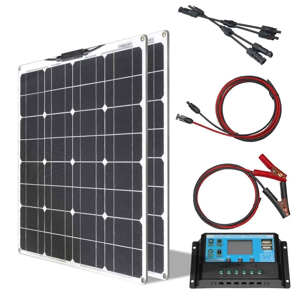 

Solar Panel 50w flexible 100w Solar System Mono Cell Module 12v/24v/10A Controller Cable DIY Kit Charge for Fishing Boat Cabin