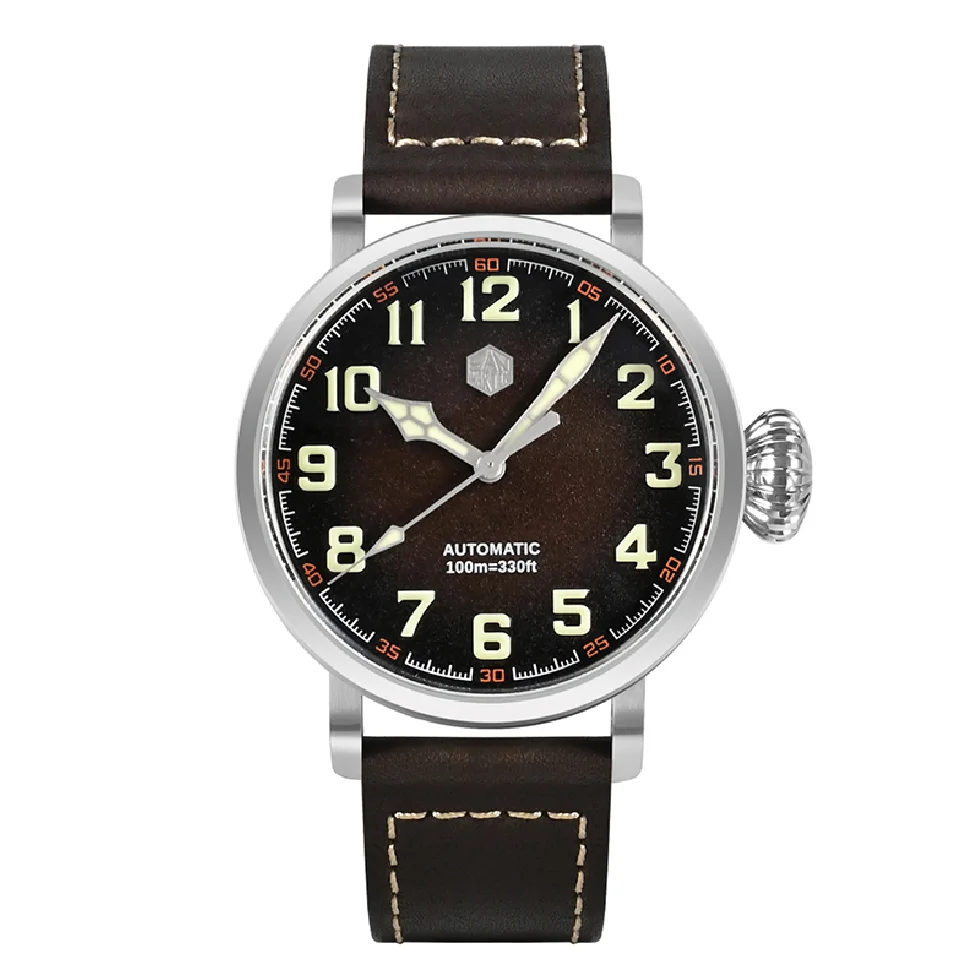 

San Martin Men Automatic Watch 44.5MM Pilot Mechanical Wristwatch Military Sapphire 100m Waterproof Luminous Onion Crown YN55