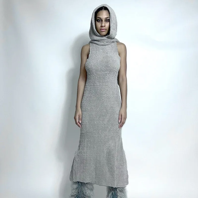 

Adogirl Sexy Summer Women Backless Bodycon Maxi Dresses With Scarf Solid Color Sleeveless Long Dress Female Streetwear Clothing
