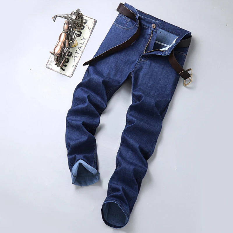 Thoshine Brand Spring Summer Men Thin Jeans Elastic Straight Fit Male Denim Pants Lightweight Stretch Casual Trousers
