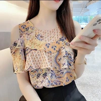 sweet ruffle woman tops vintage floral print blouses office summer new trendy top casual short sleeve chiffon shirt women blusas