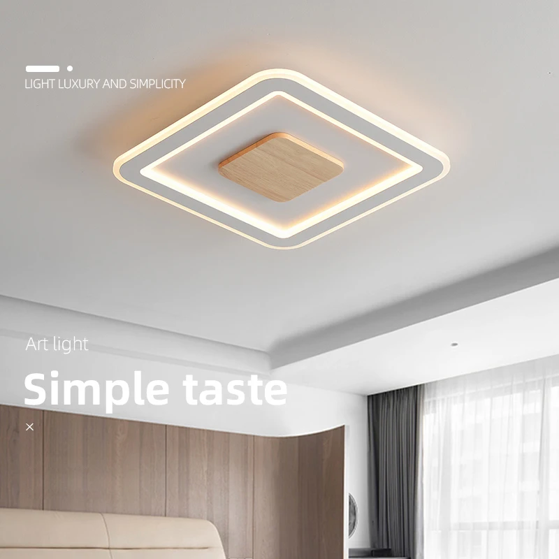 Ultra-thin Flush Mount Ceiling Light Solid Wood Bedroom Led Chandeliers Nordic Modern Fashion 2022 The New Square Study Lamp