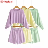 ed iqyipai shorts sets summer two piece set womens outfits casual knitted ladies shorts matching sets vetement femme