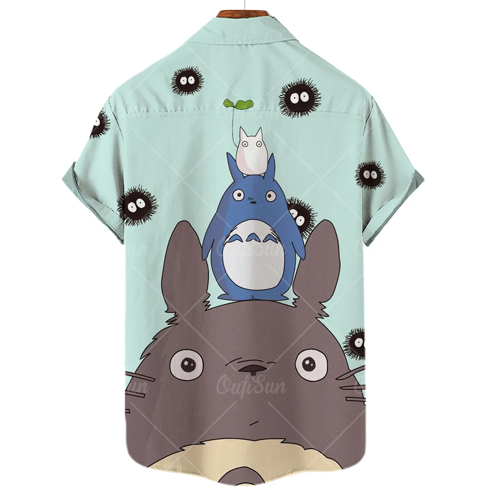 Hayao Miyazaki Shirt Faceless Cat Mask 3D Men's Short Sleeve Hawaiian Beach Summer |