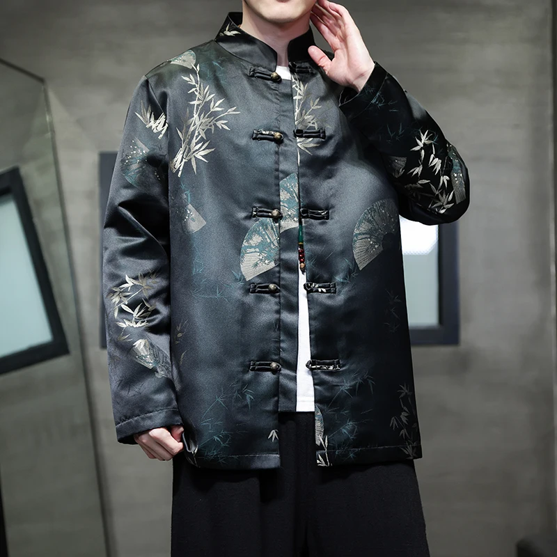 Диск Кнопка Печать Тан Костюм Куртки Человек Тенденция Древний Стиль Ханьфу