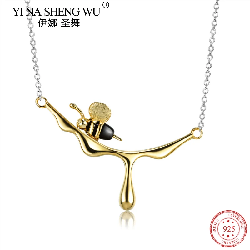 

Женское Ожерелье из настоящего серебра S925 пробы, милая цепочка до ключиц с Пчелкой, медом, Уникальный креативный индивидуальный дизайн, мил...