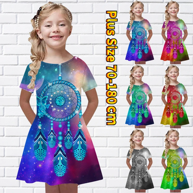 

Летняя модная повседневная юбка с коротким рукавом для маленьких девочек, юбка миди с круглым вырезом, Юбка До Колена, юбка принцессы, свобо...