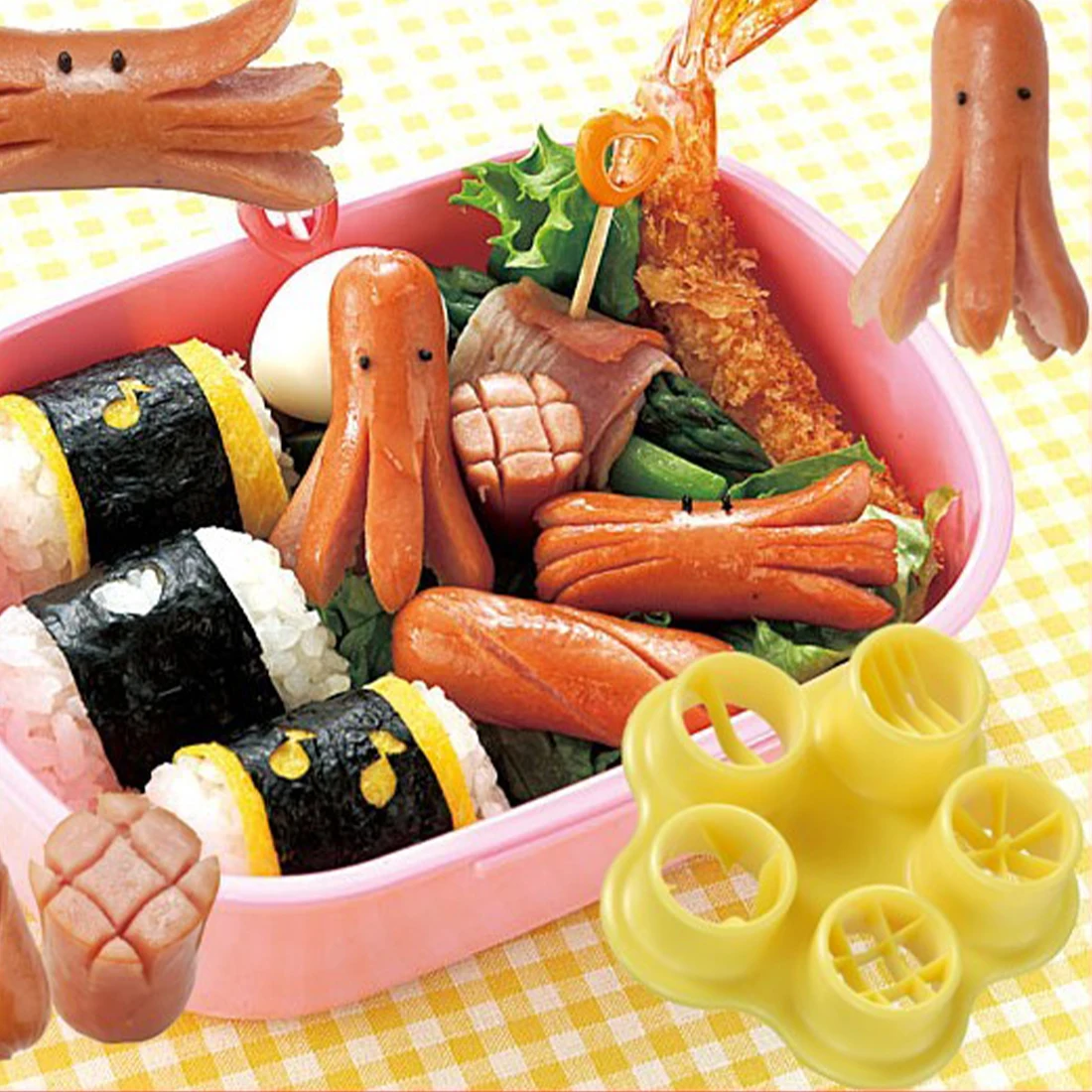 

5 In 1 Flower Crab Octopus Style Ham Sausage Cutter Barbecue Hot Dogs Cutter Kitchen Cutting Mold Mould Set DIY Bento Decoration