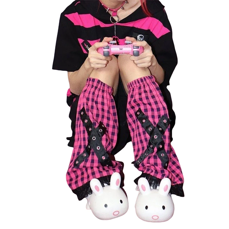 

Kawaii Leg Warmers 2000s Women Harajuku Plaid Knee High Socks Boot Cuffs y2k Aesthetic Japanese Leg Warmers Accessories